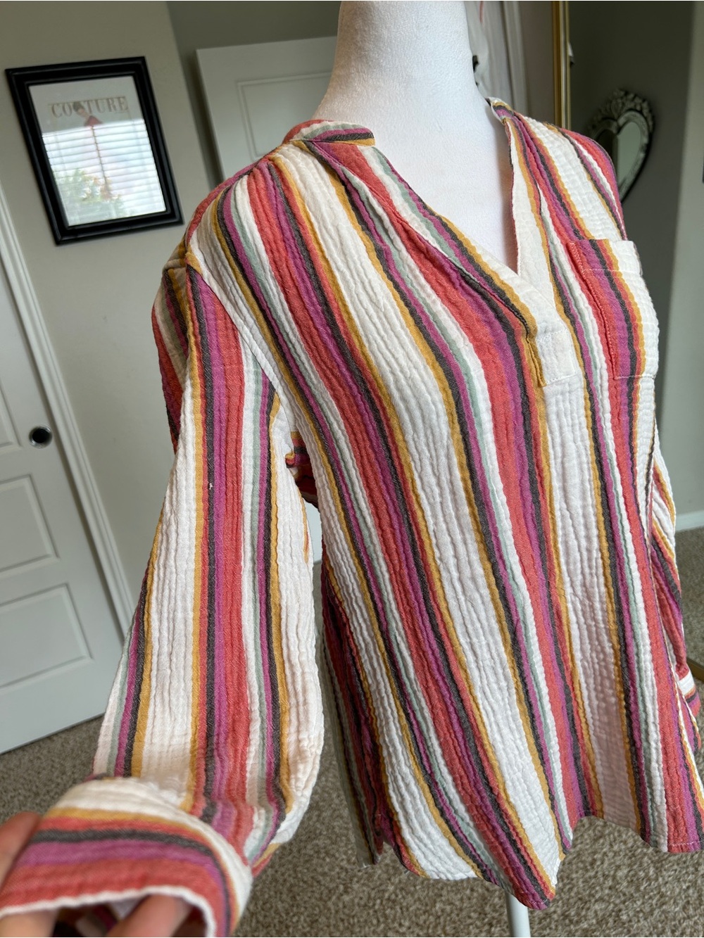 GAP Gauzy Cotton Long Sleeve Beach Tunic with Red Stripes Size XS